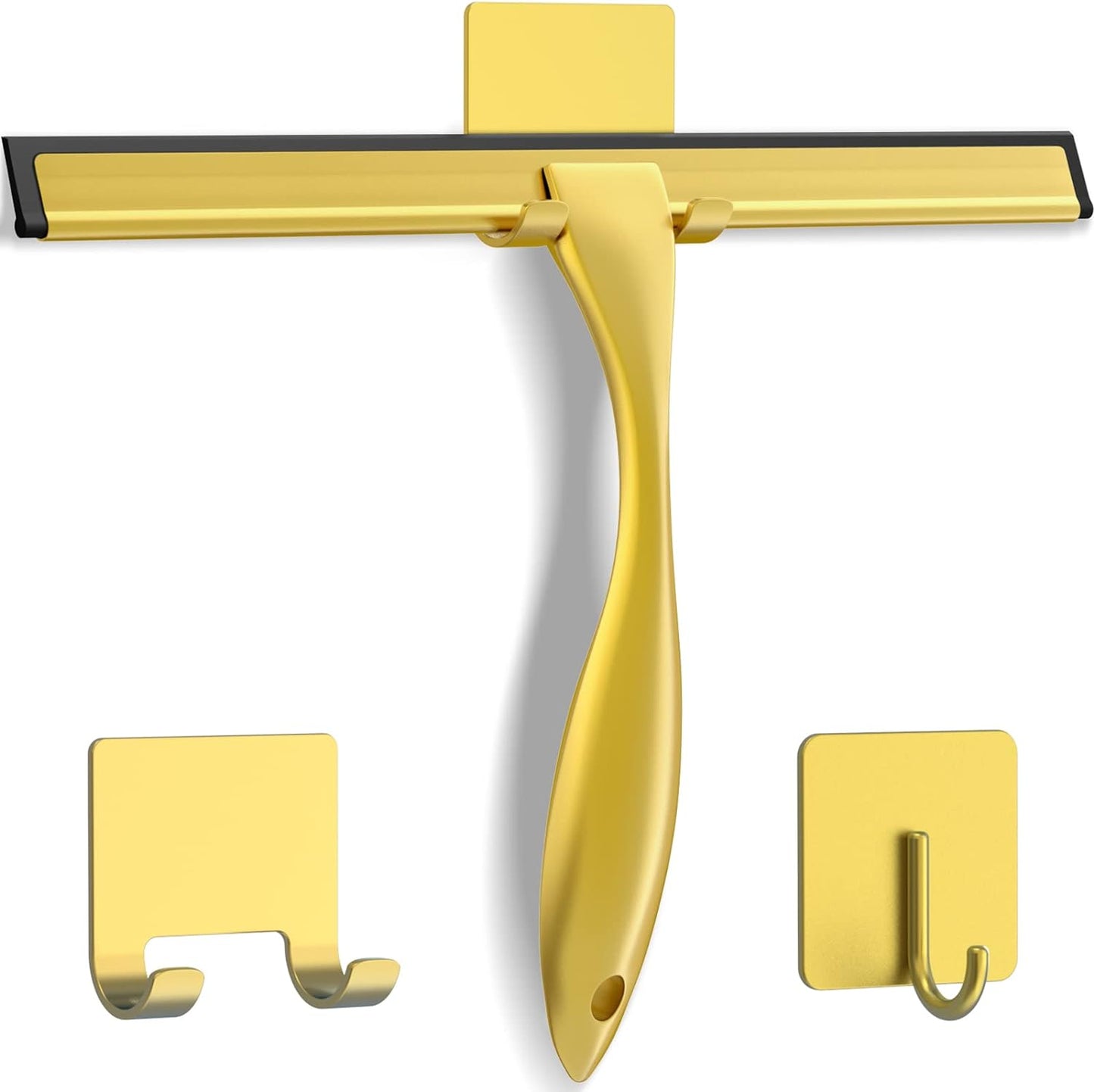 All-Purpose Stainless Steel Shower Squeegee for Shower Doors with 2 Adhesive Hooks, Bathroom