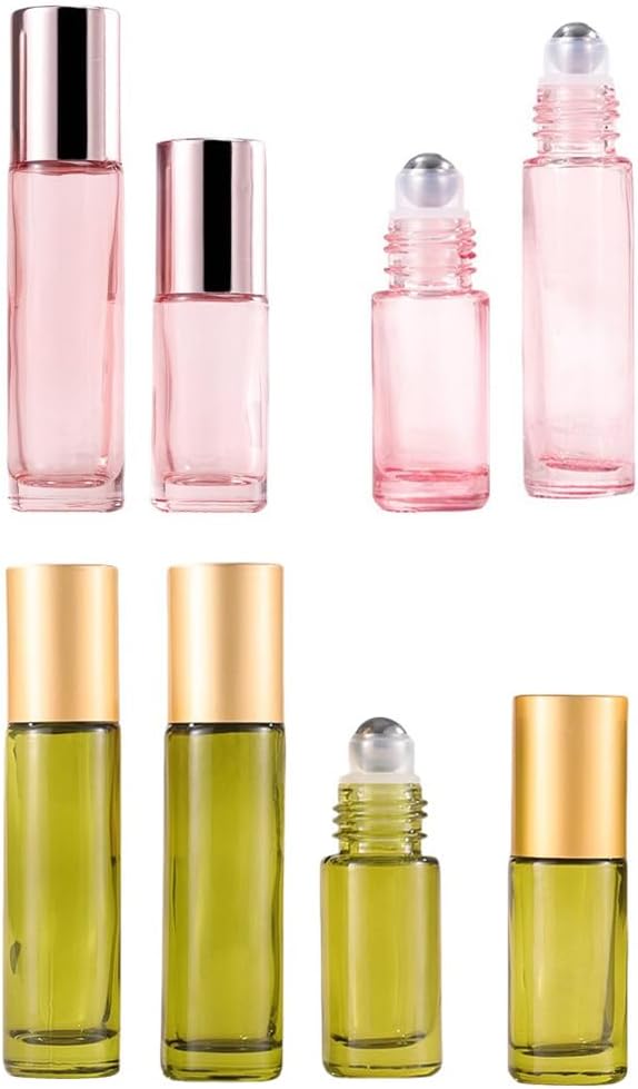 10 Pack Glass Essential Oil Roller Bottle,10ml Pink GlassRoller Bottles with Stainless Steel Roller