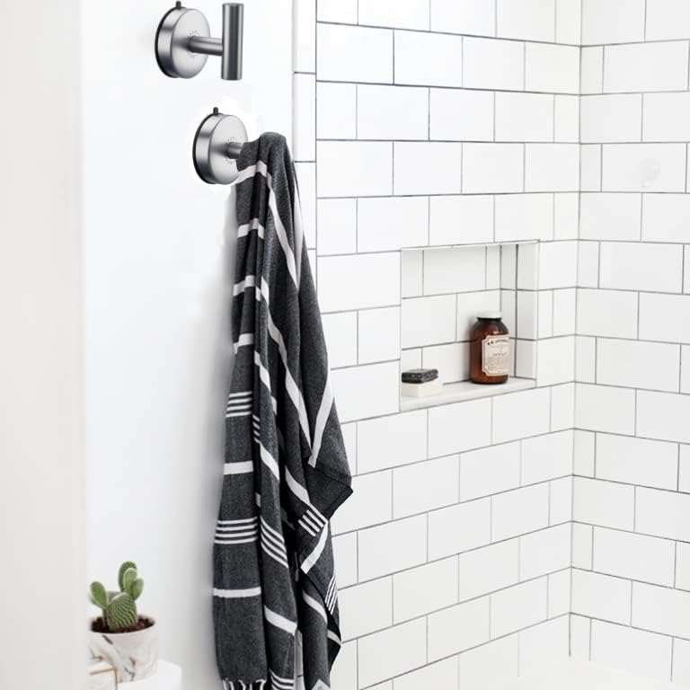 DGYB Large Suction Cup Hooks for Shower Set of 2 Brushed Nickel Towel Hooks for Bathrooms 11 Lbs