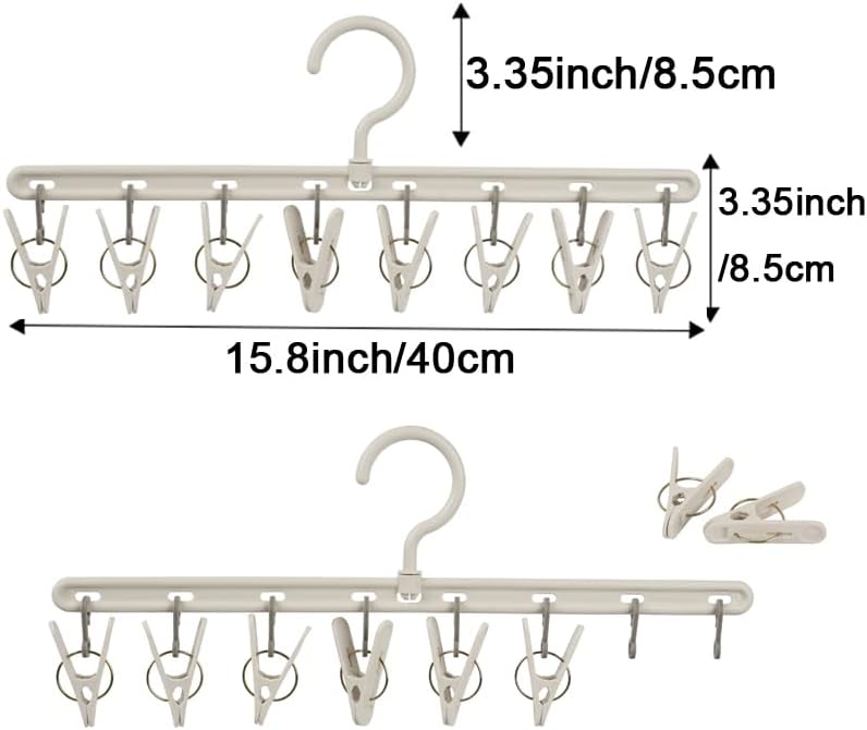 Clothes Hanger 2 Pack with 8 Clips,Clothes Drying Racks Windproof for Drying Socks Bras Underwears