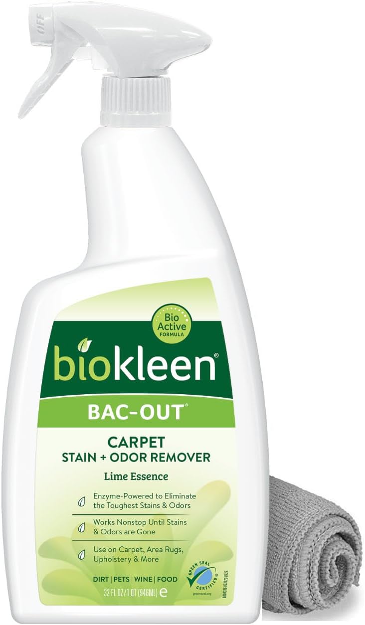 Biokleen Bac-Out Stain Remover for Clothes & Carpet - 32 Ounce - Natural, Enzymatic, Destroys