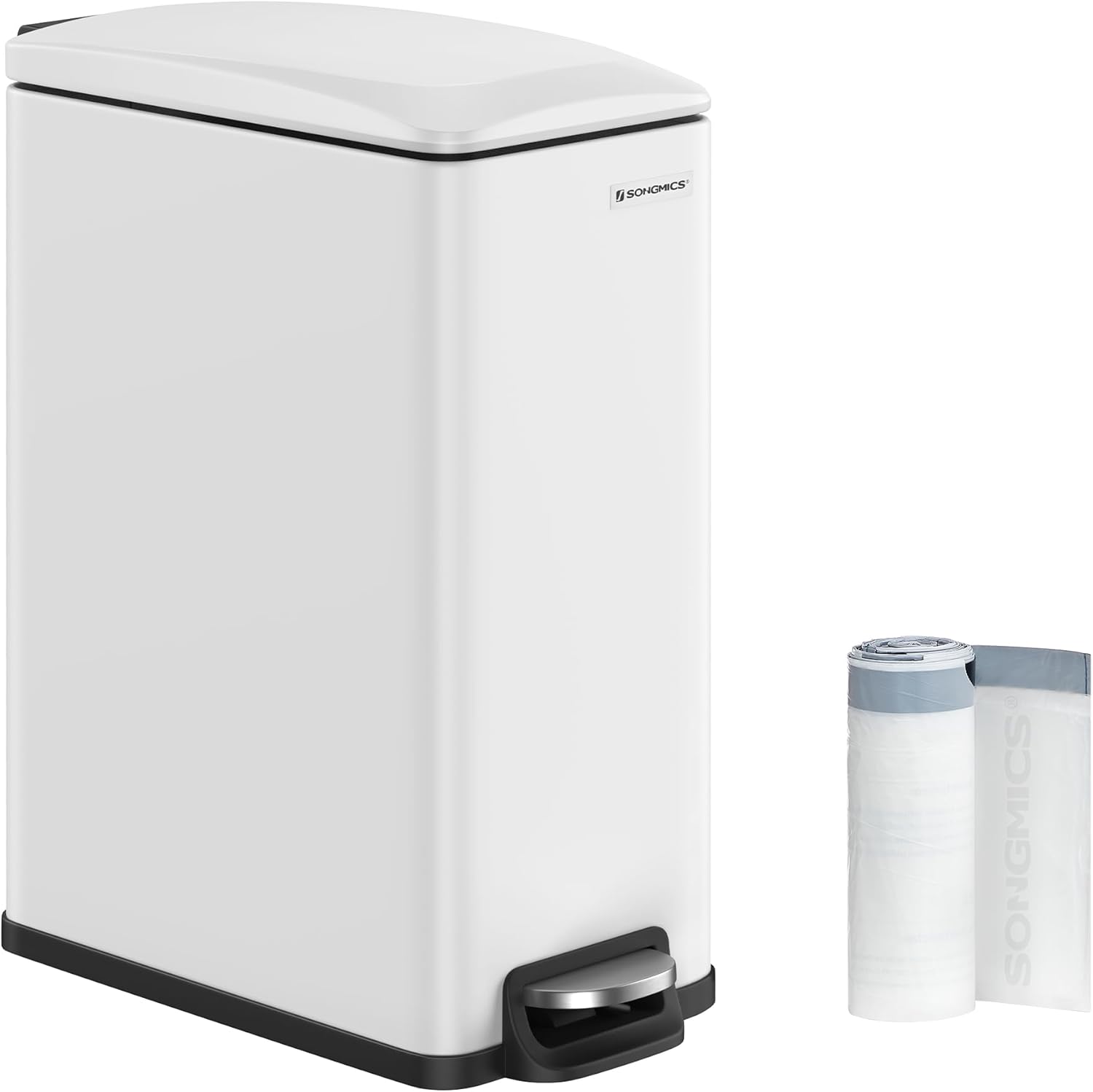 SONGMICS Slim Trash Can, 13-Gallon (50 L) Garbage Can for Narrow Spaces with Soft-Close Lid, Inner