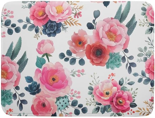 Spring Floral Dish Drying Mat for Kitchen Counter Spring Summer Flowers Kitchen Dish Drying Pad