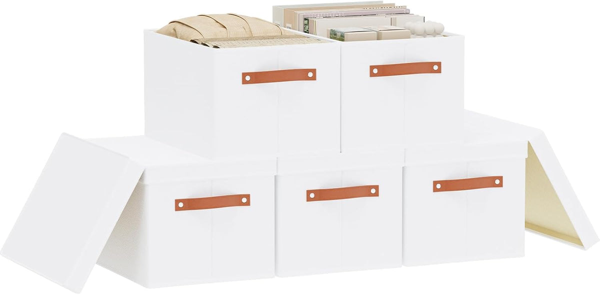 Fabric Storage Bins, Clothes Boxes for Shelves with Lids, 5 Pack Baskets for Organizing with
