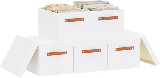 Fabric Storage Bins, Clothes Boxes for Shelves with Lids, 5 Pack Baskets for Organizing with