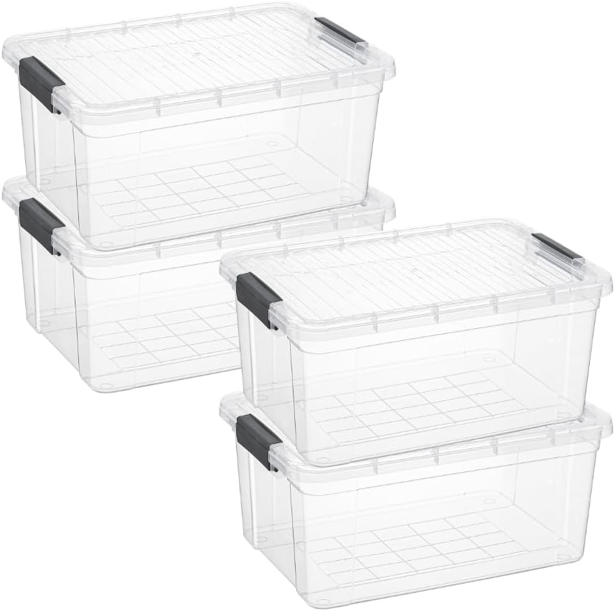 Superio Storage Bins with Lids, Clear Plastic Containers for Organizing, Stackable Totes, BPA Free