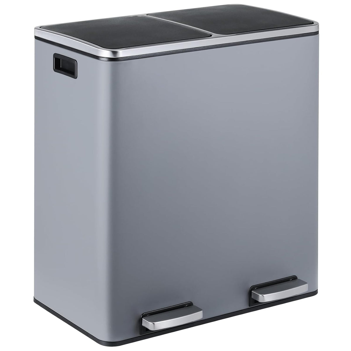 16 Gallon Rectangular Stainless Steel Trash Can, Dual Compartment Garbage Bin with Recycling Combo