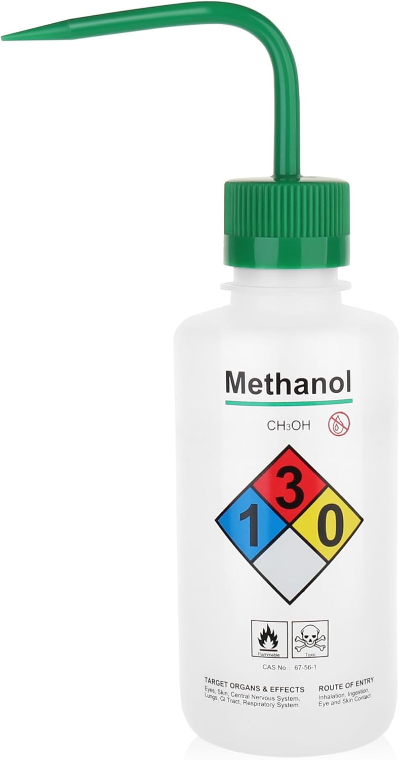 Self-Venting Safety Wash Bottles(Methanol), Pack of 1, With Chemical Name,.Vol.500Ml,Ldpe