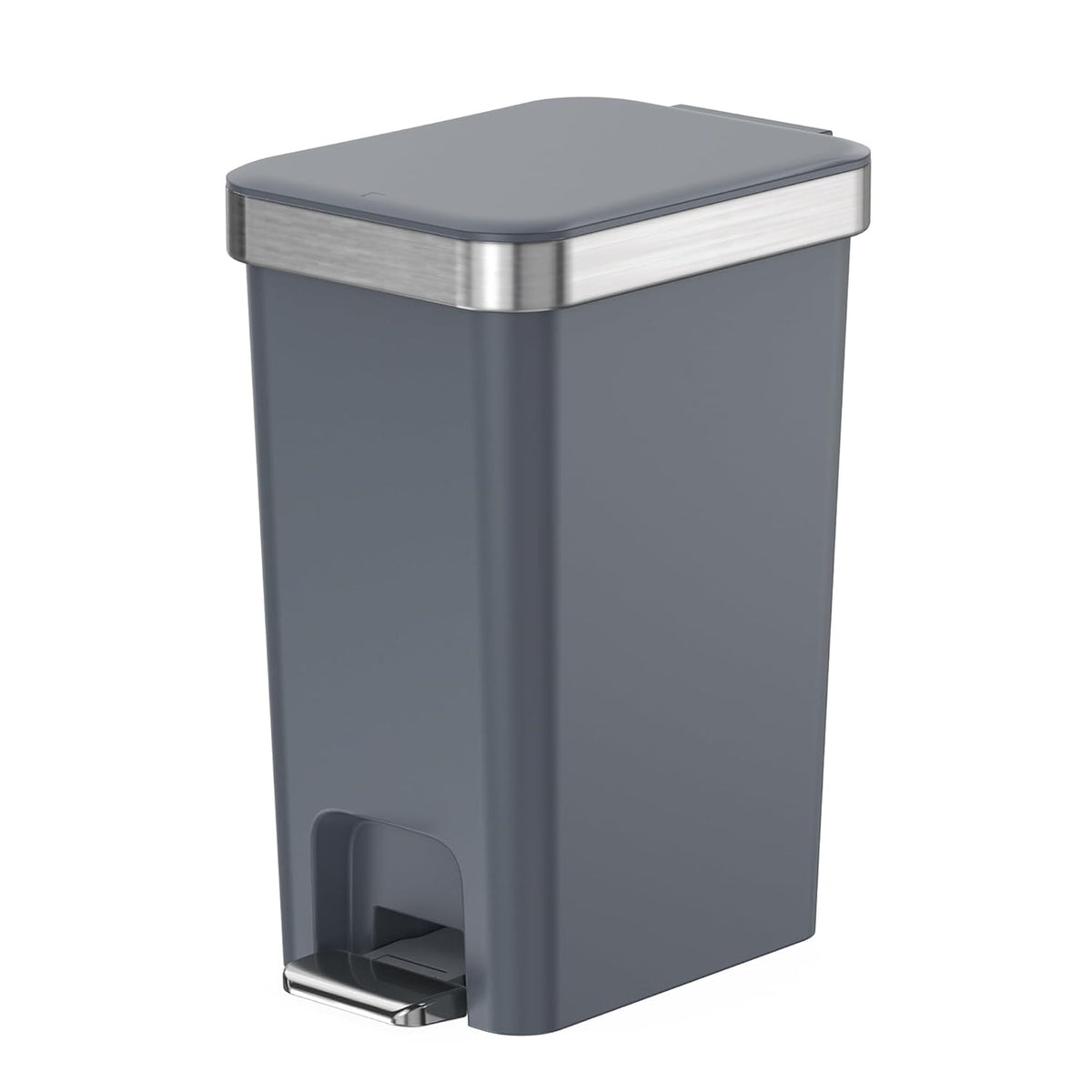 Small Bathroom Trash Can with Lid Soft Close, 10 Liter/2.6 Gallon Slim Garbage Can-Metal Step and