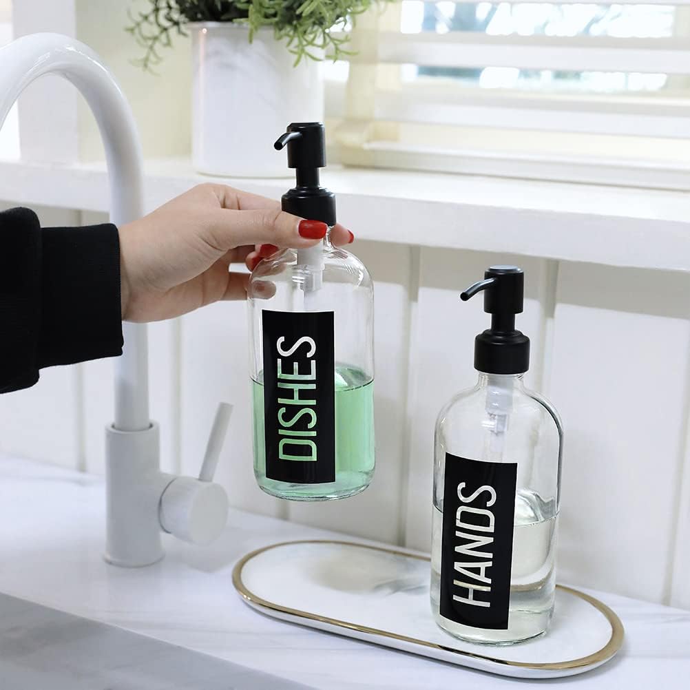 JASAI 2Pack 18OZ Glass Soap Dispenser, Black Stainless Steel Pump, Kitchen Dispenser with Classy