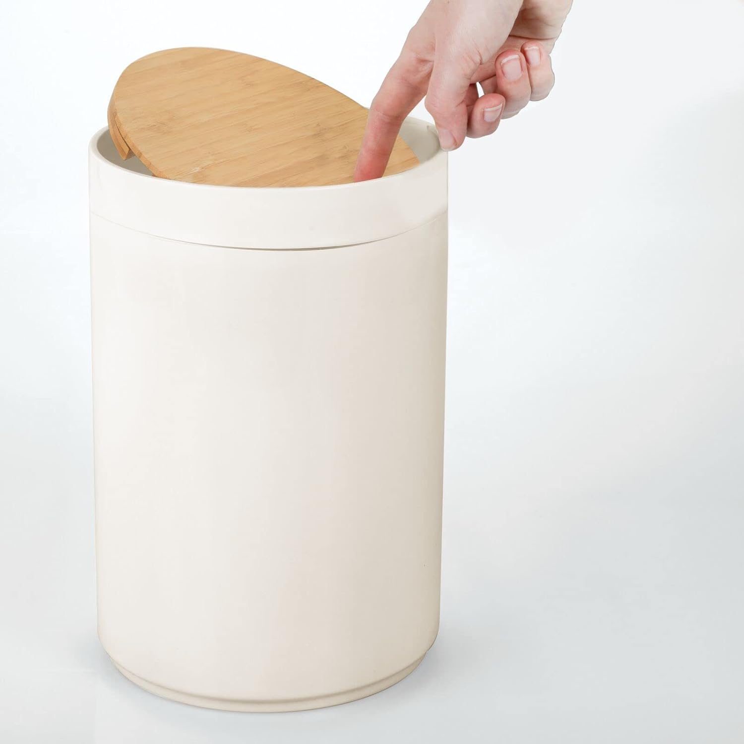 mDesign Plastic Round Trash Can Small Wastebasket - Garbage Bin Container with Swing-Close Lid