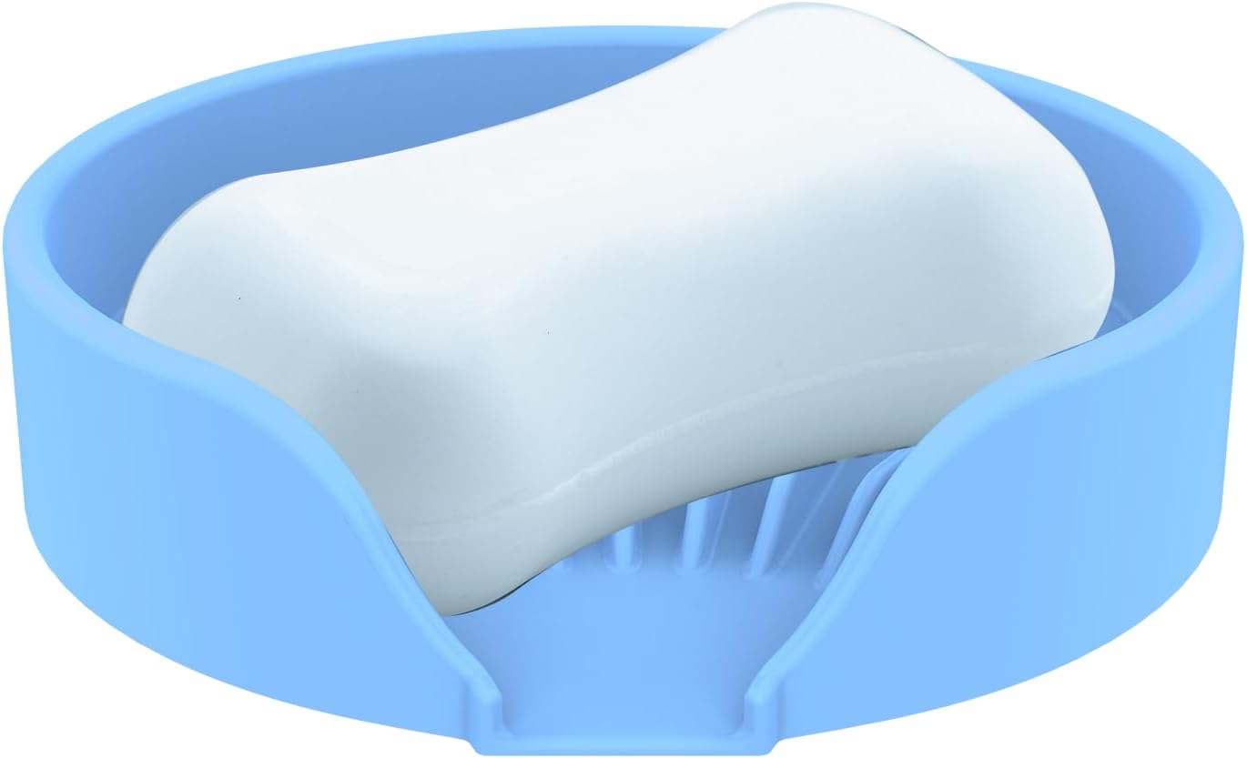 Self Draining Soap Dish, Silicone Suction Cup Soap Holder Tray Savers Container Sponge Holder for