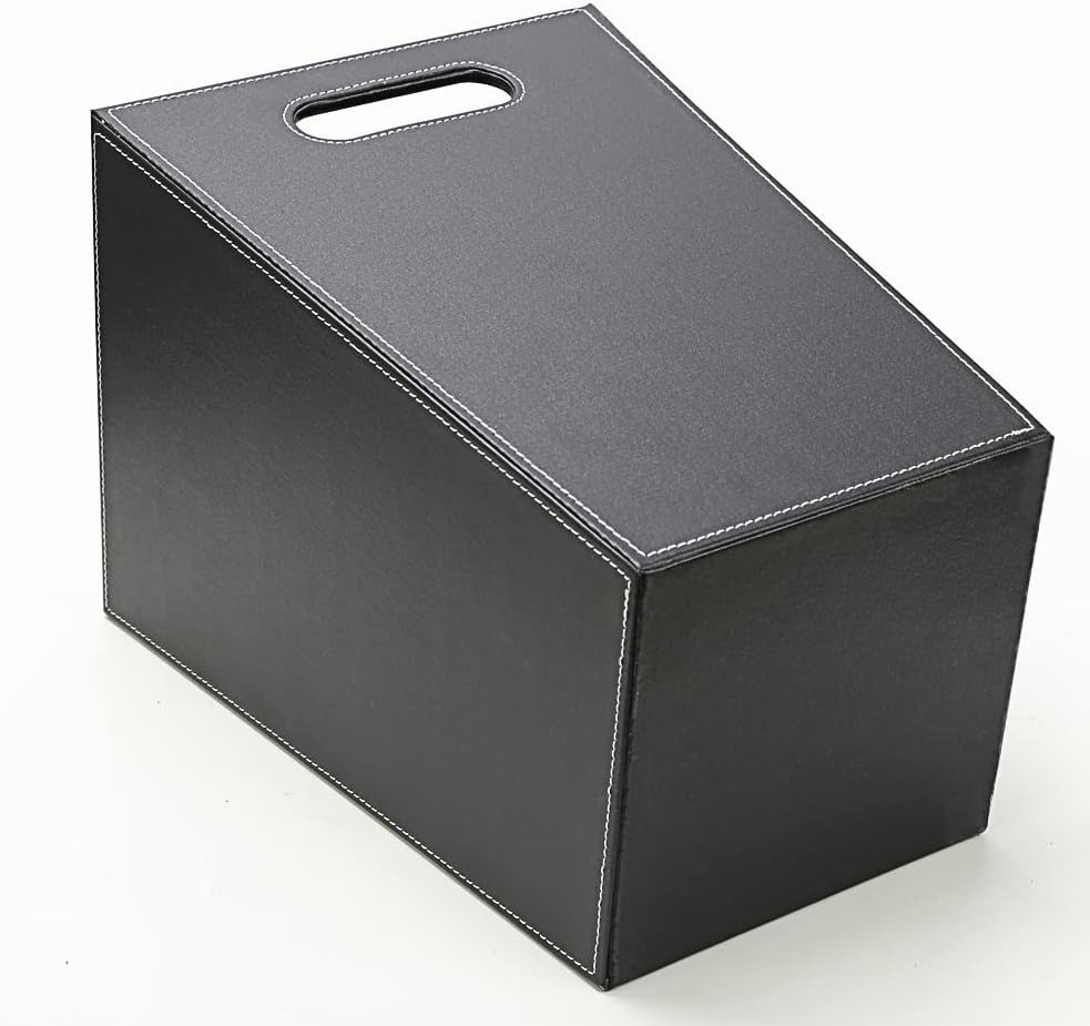 KINGFOM Classic Pu Leather Trash Can Wastebasket, Garbage Container Bin with Handles for Bathrooms