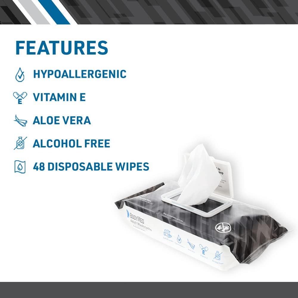 BodyMed Adult Disposable Incontinence Wipes, 48 Wipes/Pack (1-Pack) - Pre-Moistened &