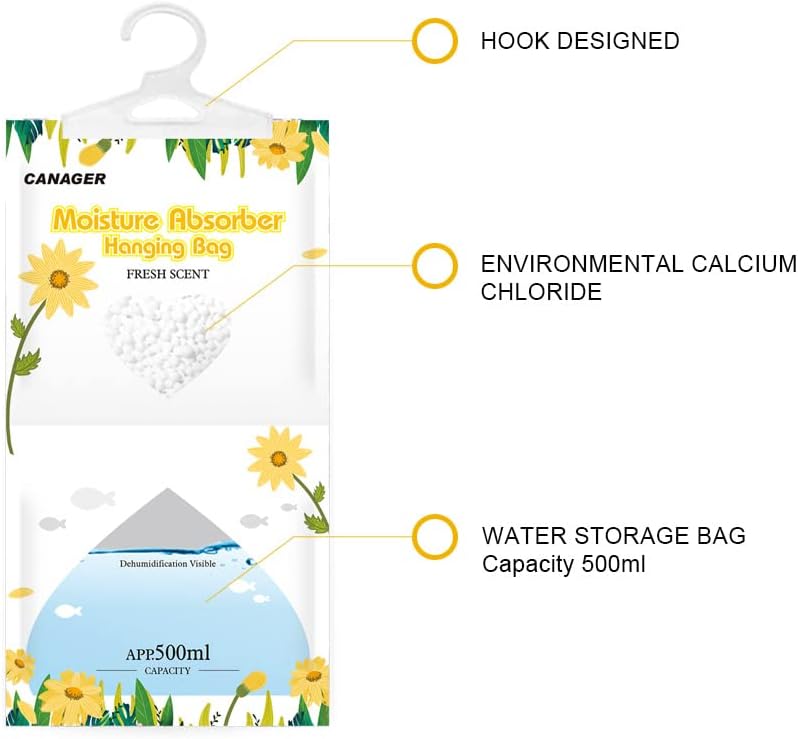 CANAGER Moisture Absorber -12 Pack,Fresh Scent Hanging Humidity Bag,Home,Car, and Closet