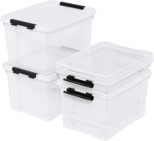 35 Quart Latching Storage Box with Wheels, See-Through Base Plastic Container Bins with Secure