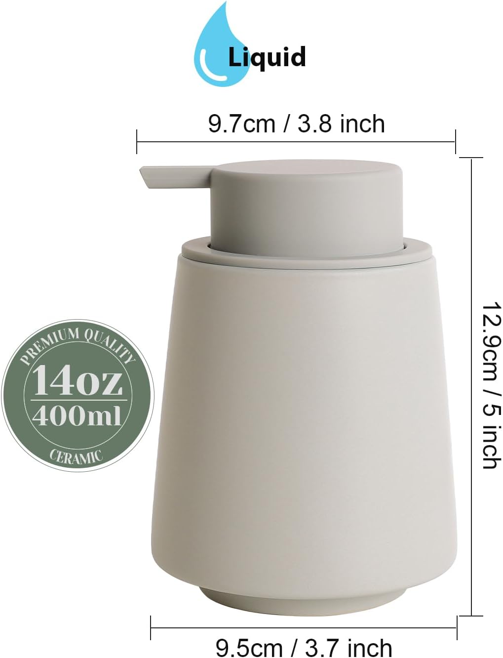 INGOFIN Ceramic Soap Dispenser -14 oz Bathroom Hand Soap Dispenser Liquid Dispenser with Pump