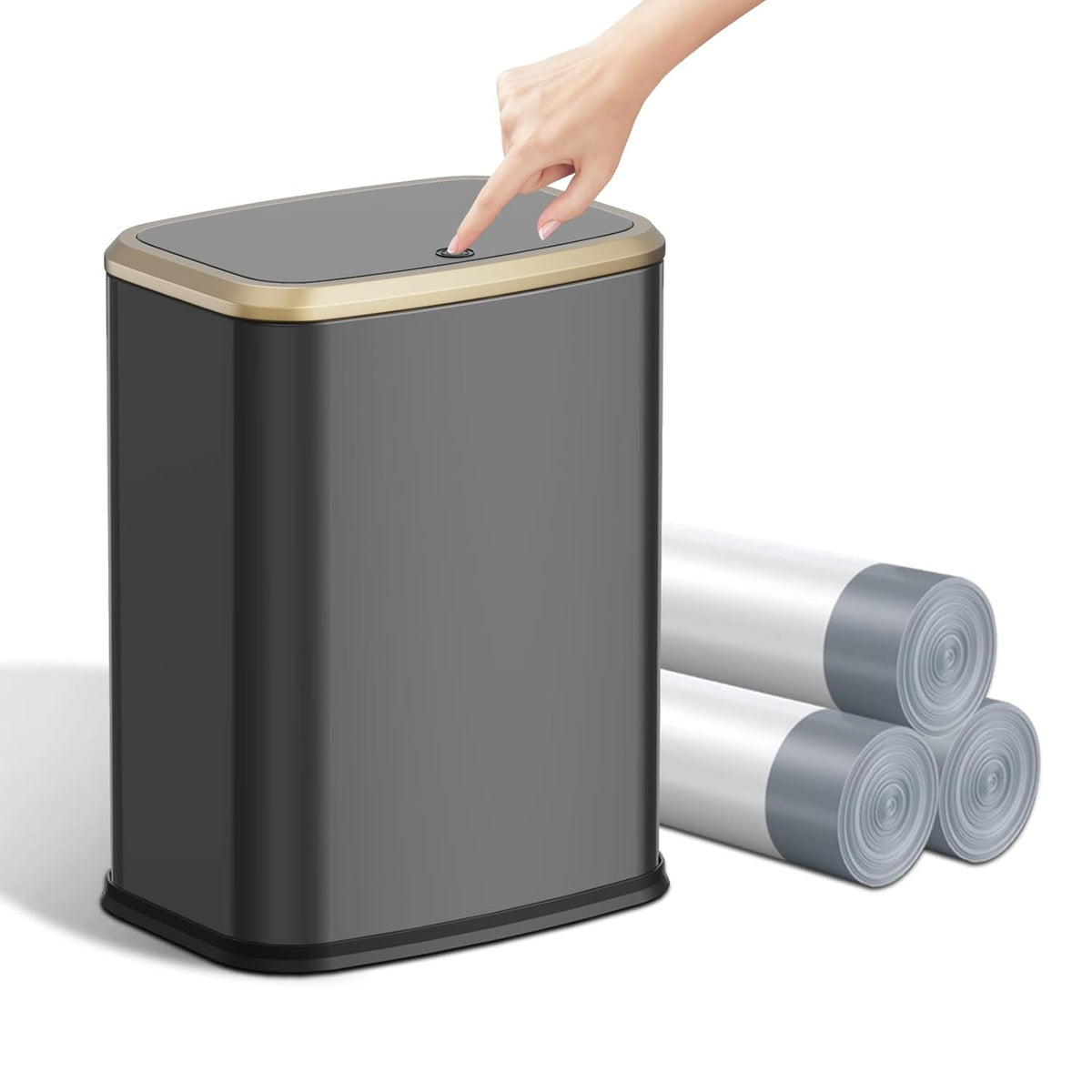 2.1 Gallon Bathroom Trash Can with Lid Press Top, 8 Liter Stainless Steel Garbage Can with Press