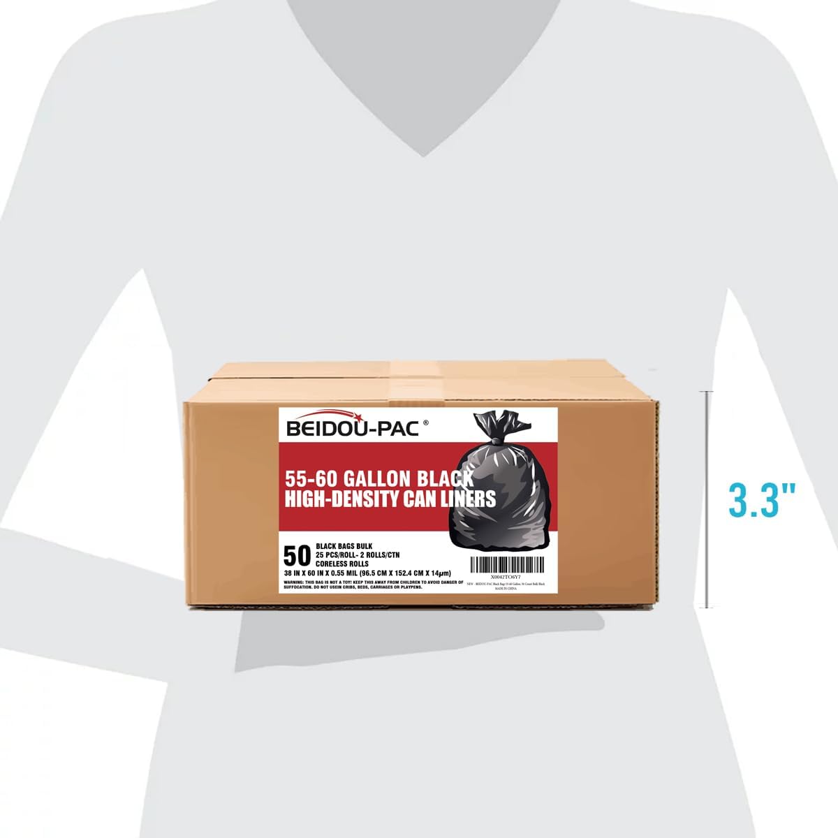 55-60 Gallon Trash Bags, 50 Count Bulk, Black Heavy Duty Garbage bags, Multi-purpose Trash Can Bin