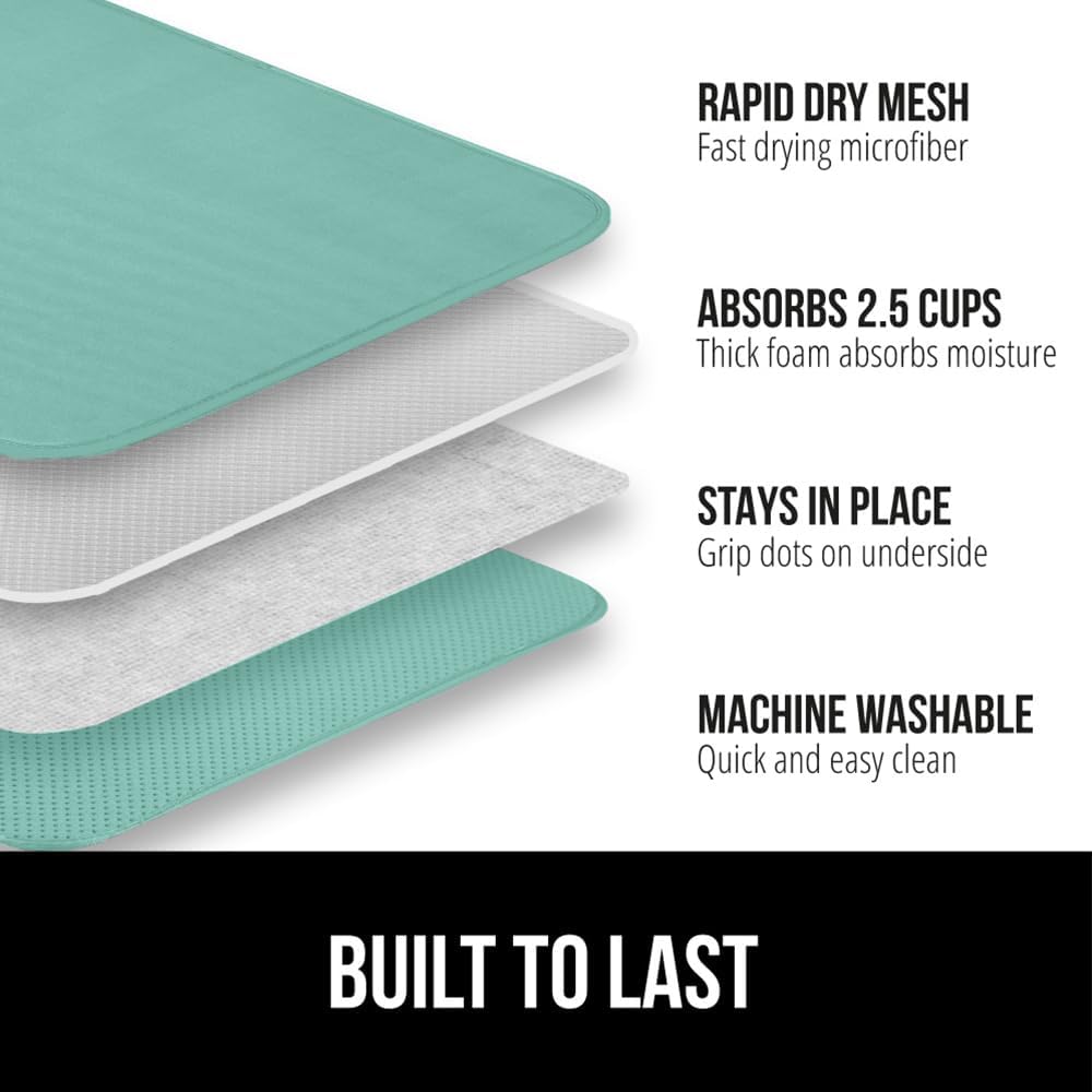 GORILLA GRIP Ultra Water Absorbent Microfiber Dish Drying Mat, Quick Dry Thick Mesh, Slip Resistant