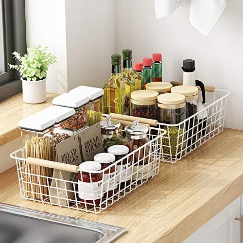 Kitchen Wire Baskets Farmhouse Decor Metal Food Storage Organizer,Household Refrigerator Bin with