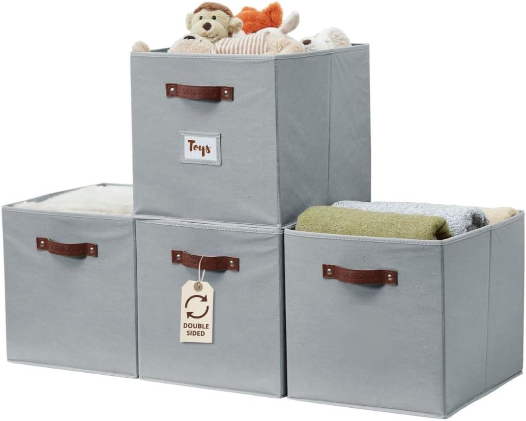 DECOMOMO Storage Baskets, 13x15x13 Storage Cube Bins with Labels for Organizing Shelves Kallax