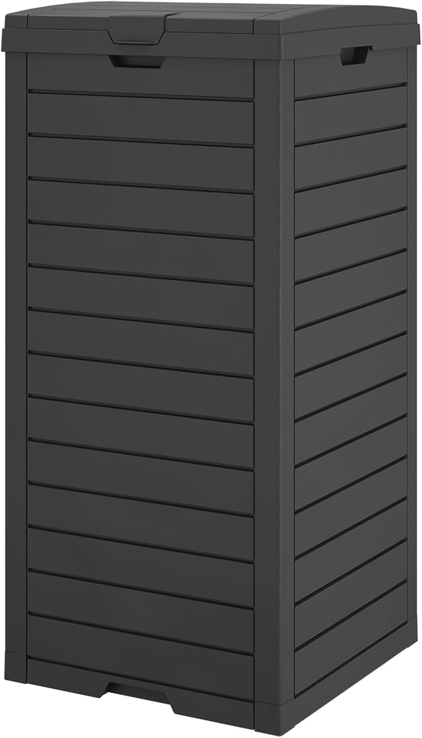Outdoor Trash Can, 31 Gallon Garbage Can with Tiered Lid and Drip Tray, Waterproof Resin Patio