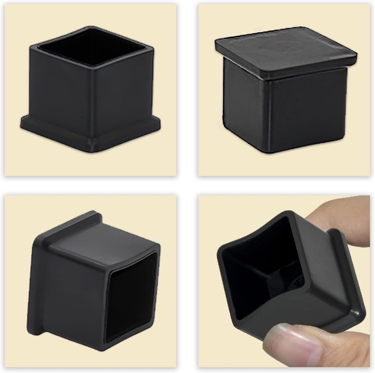 Flyshop 1-3/16" x 1-3/16", 30 mm x 30 mm Flexible PVC Chair Leg Caps Black Anti-Scratch Furniture