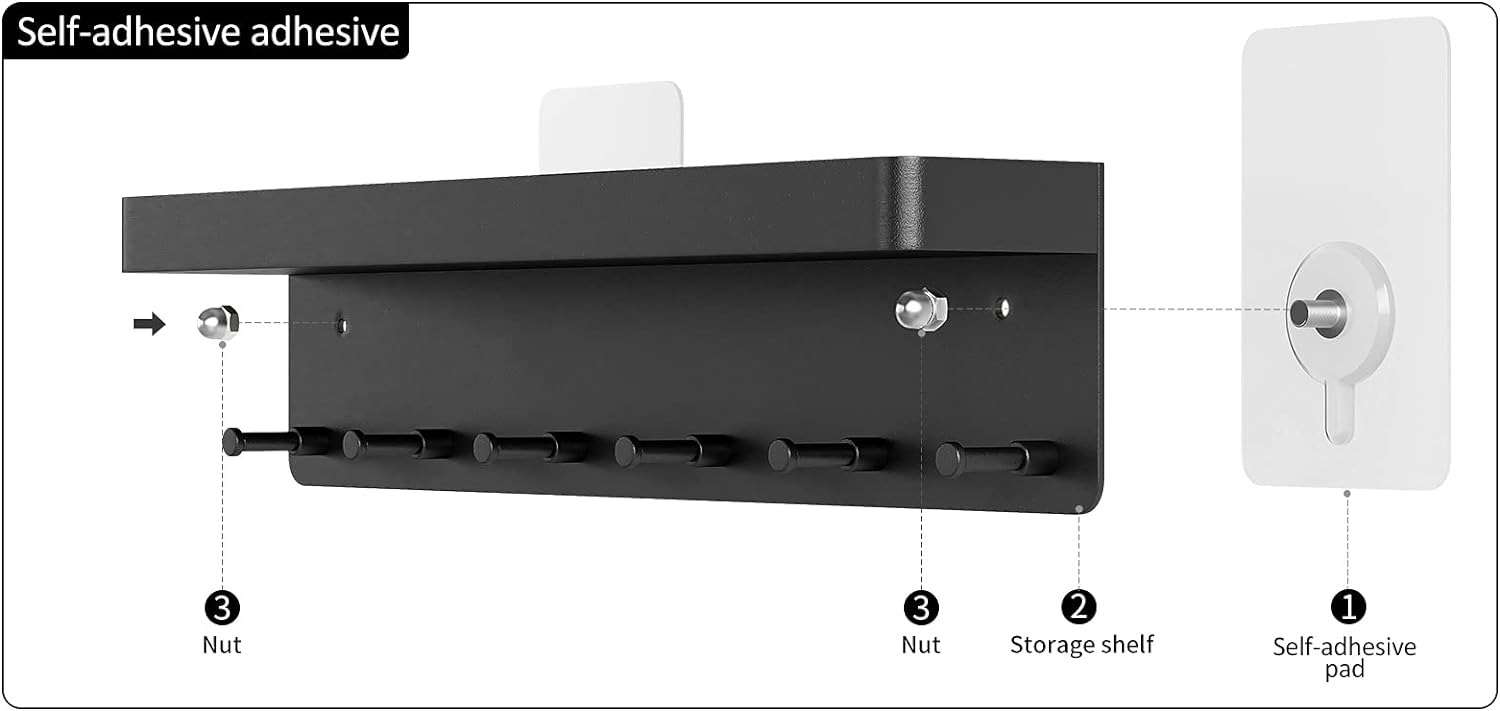 MKO Key Holder Wall Mount, Key Holder Wall Mount Adhesive with Mail Organizer Tray with 6 Key Hooks