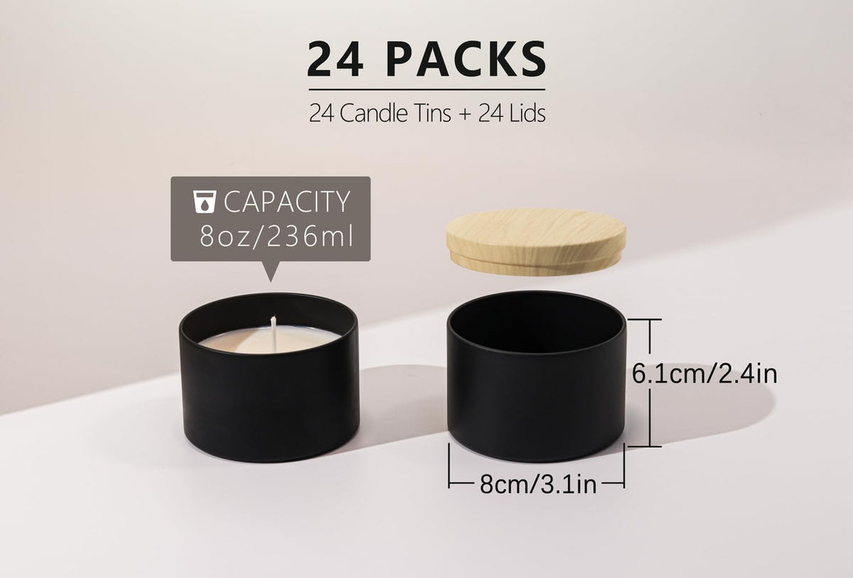 Aroparc Candle Tins 8oz with Lids, 24 Pack Seamless Candle Containers for Candle Making Supplies