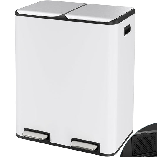 Arlopu 16Gal Dual Trash Can w/2 Built-in Box for Odor Control, Hands-Free Kitchen Garbage Bin