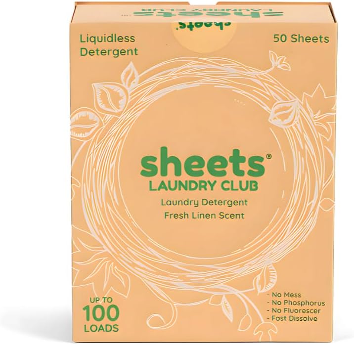 Sheets Laundry Club Laundry Detergent Sheets – 50 Sheets (100 Loads), Fresh Linen, Hassle-Free
