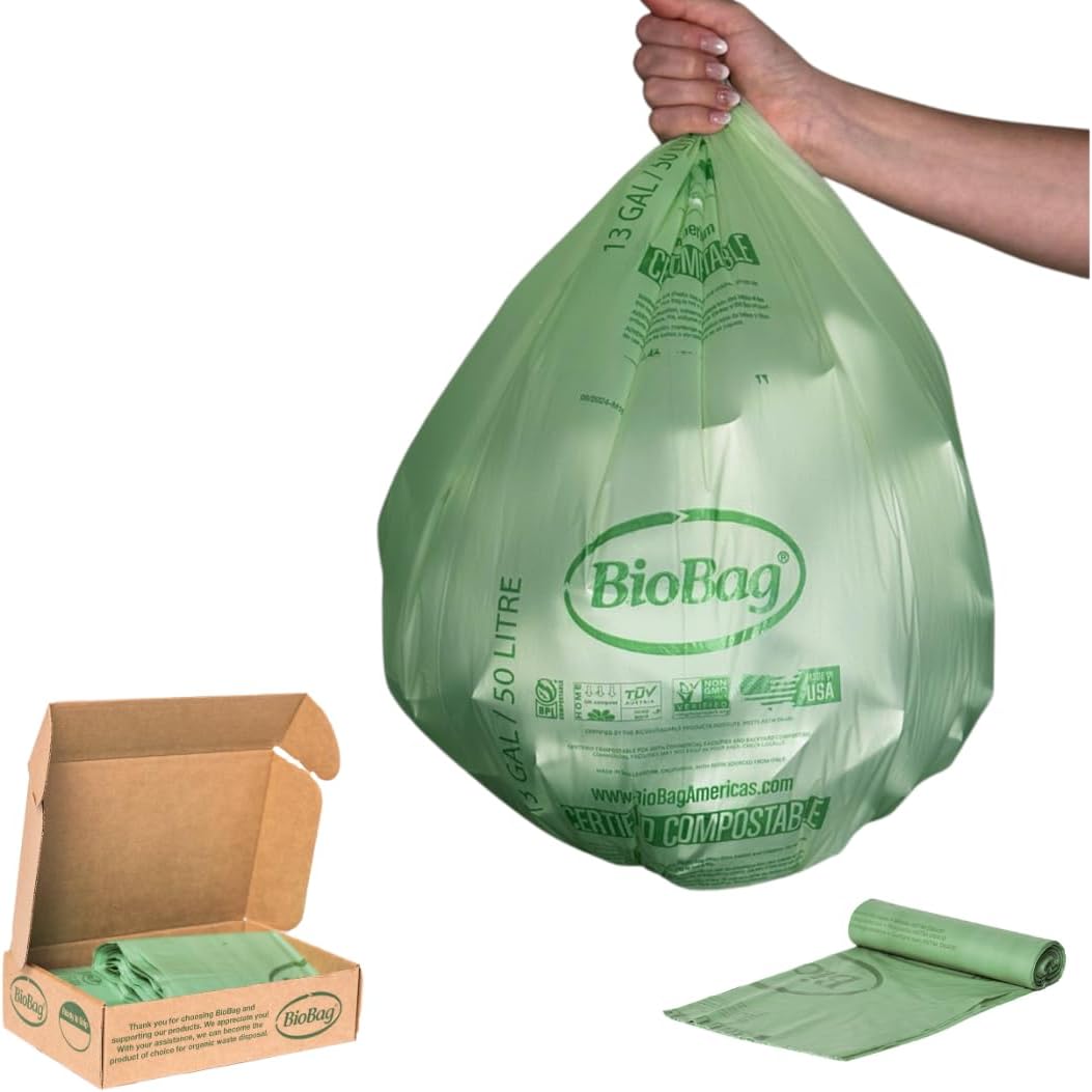 13 Gallon Tall Kitchen Compostable Trash Bags by BioBag, 48 Count, BPI Certified, Meets ASTM D6400