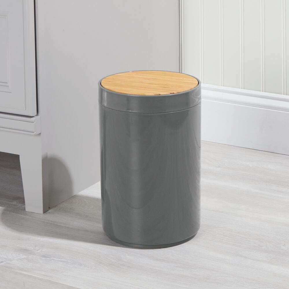 mDesign Plastic Round Trash Can Small Wastebasket - Garbage Bin Container with Swing-Close Lid