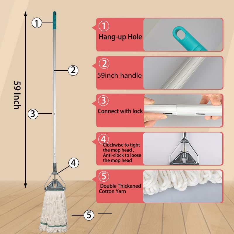 OFO Loop-End String Mop with Extra Head Replacement - Heavy Duty Commercial Industrial Grade Mop
