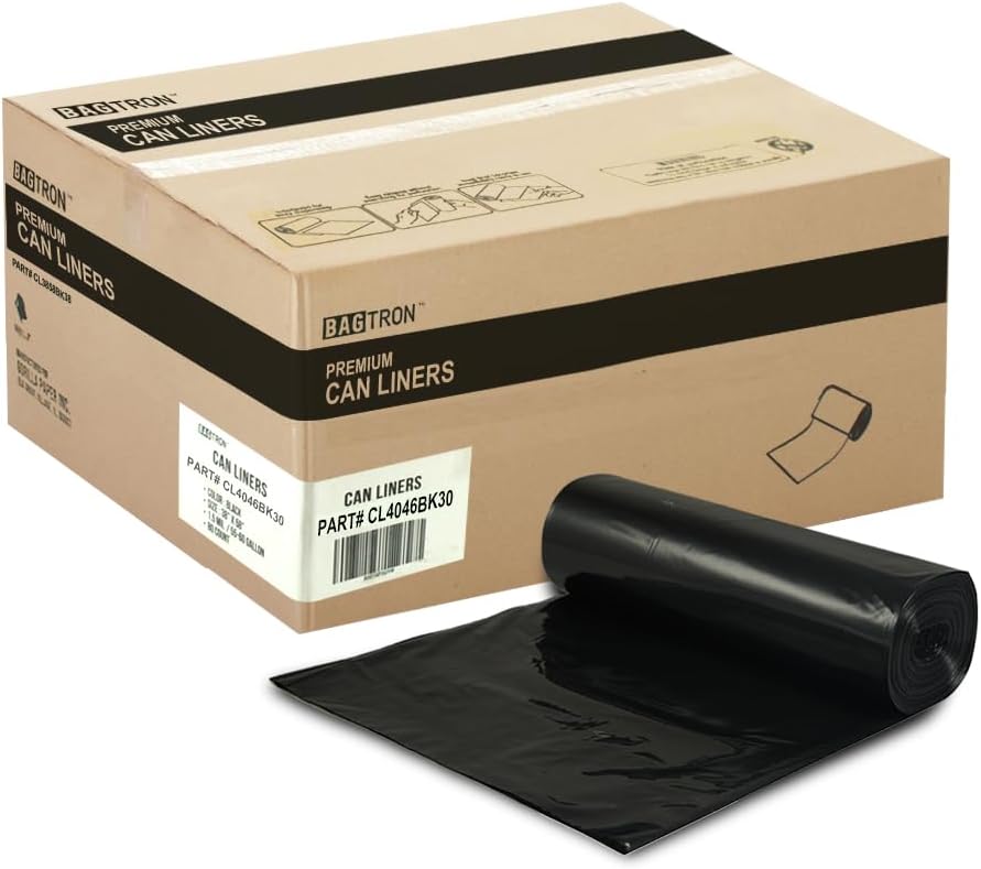 45 Gallon Trash Bags, 30 Micron Heavy Duty Pure LDPE Garbage Can Liners, 40" x 46" Large, Black