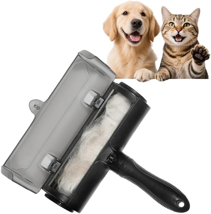 KIRLI Pet Hair Roller, Fur Remover Tool with Built-in Fur bin, Reusable Lint Roller for Pet Hair