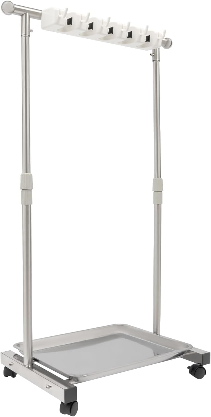 Broom Mop Holder, Movable Put Wet Mops Broom Floor Standing Cleaning Tool Rack 6 Hook and 5 Slots