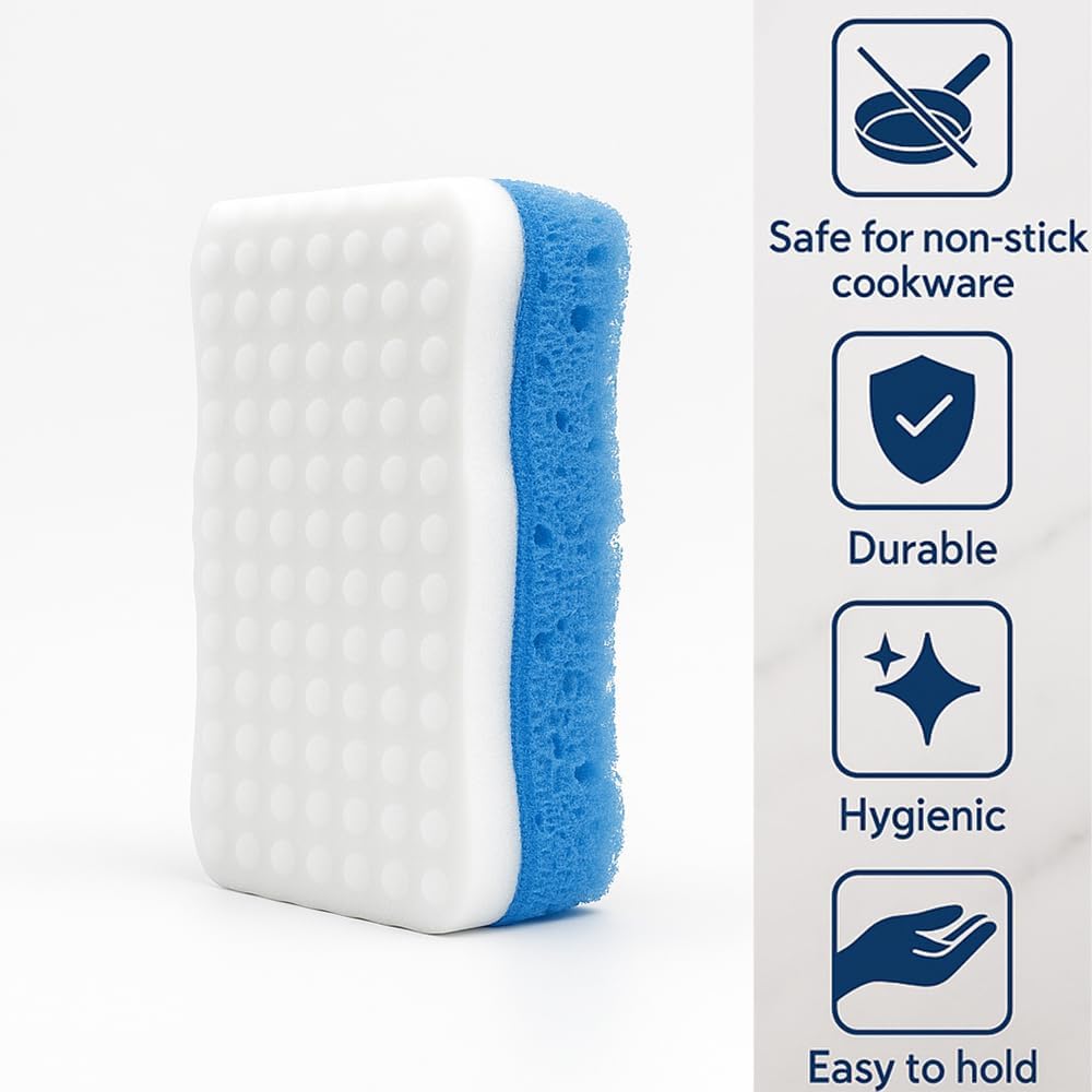 Ampang Wave-Shaped Scrub Sponges for Kitchen Cleaning - Nano Sponge & High-Foam Seaweed Cotton