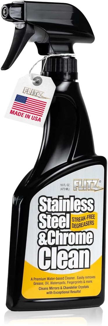 Flitz Stainless Steel & Chrome Clean - 16oz Bottle, USA-Made Stainless Steel Cleaner Spray for