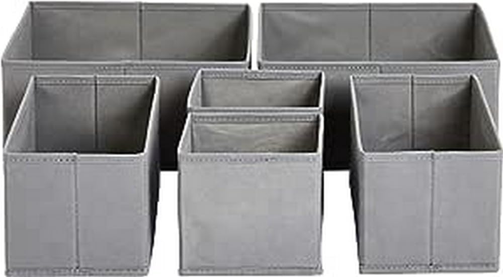 Amazon Basics Cloth Drawer Storage Organizer Boxes for Socks, Underwear and Baby Items, Set of 6