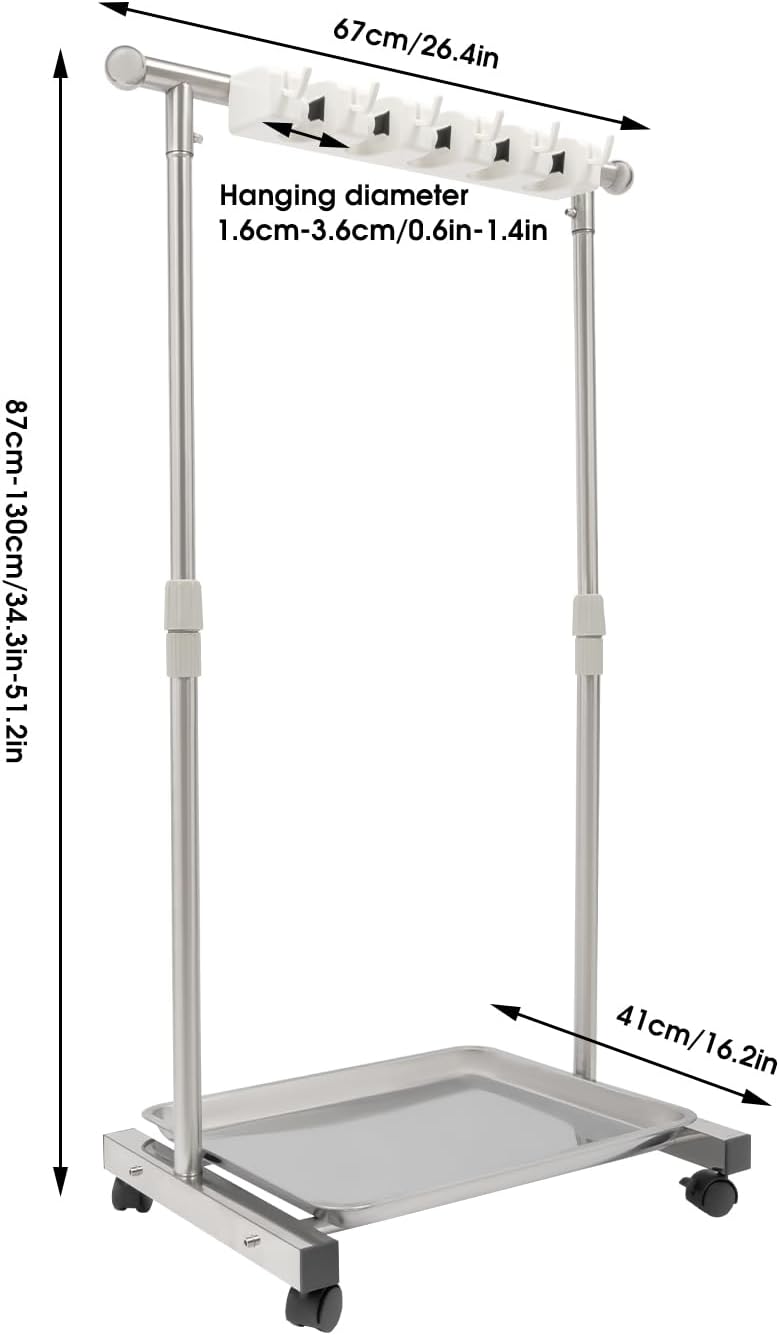 Broom Mop Holder, Movable Put Wet Mops Broom Floor Standing Cleaning Tool Rack 6 Hook and 5 Slots