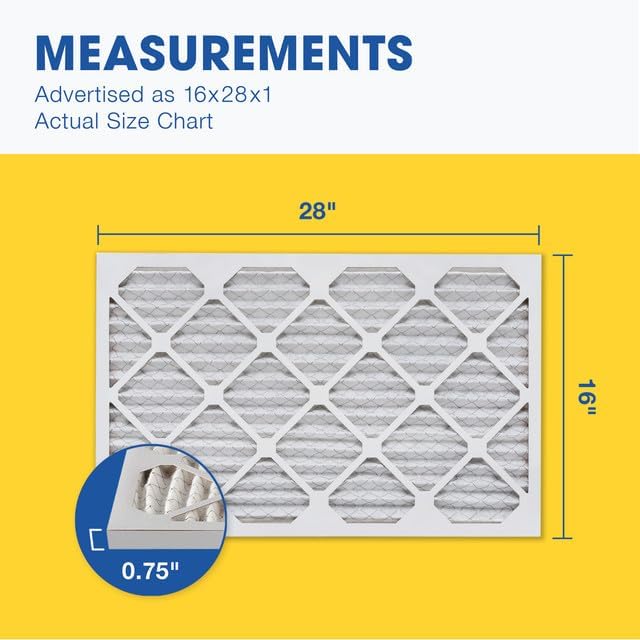 Aerostar 16x28x1 MERV 13 Pleated Air Filter, AC Furnace Air Filter, 6 Pack (Actual Size: 16" x 28"
