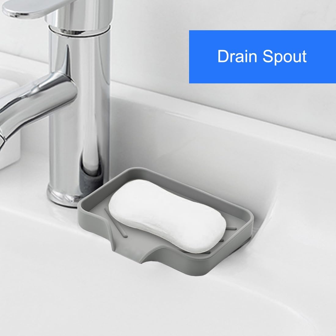Sponge Holder with Drain Spout, Silicone Sponge Tray for Kitchen Sink, Rubber Soap Dish for Shower