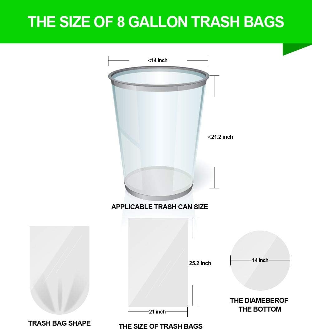 FORID Clear Medium Garbage Bags – 8 Gallon Plastic Trash Bags 30 Liter Wastebasket Bin Liners 220