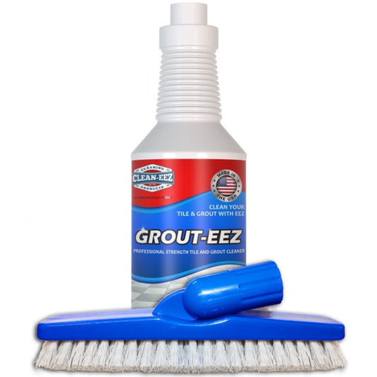 Clean-eez Grout-eez Tile Cleaner with Stand-Up Brush Head – 32 oz Heavy-Duty Stain Remover for