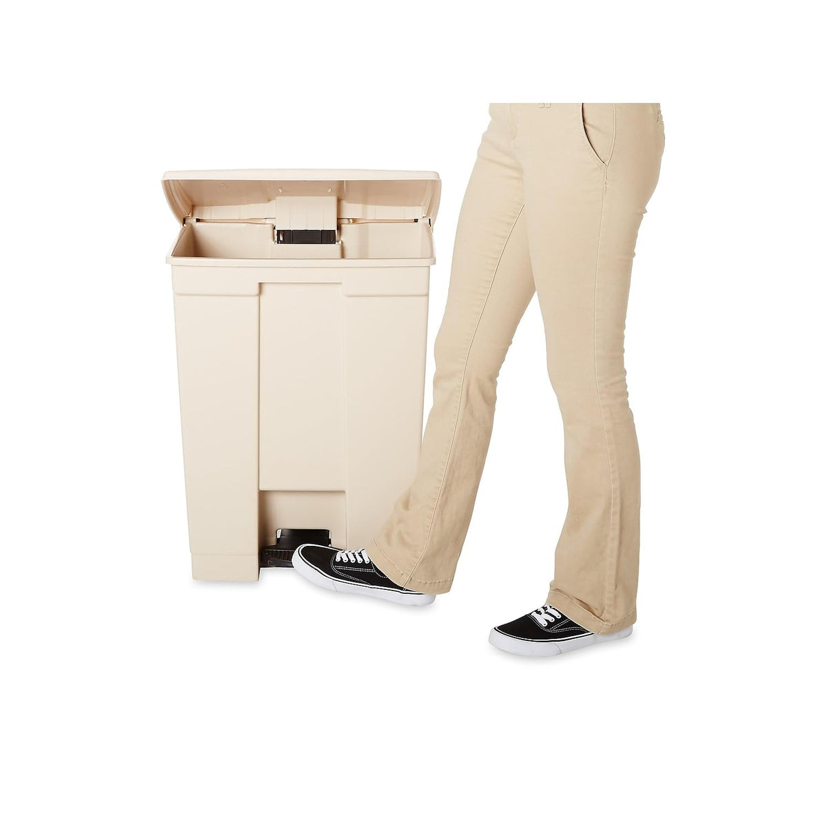 Rubbermaid Commercial Products Step-On Lid Trash Can, 18-Gallon, Beige, Hands-Free Sanitary Use