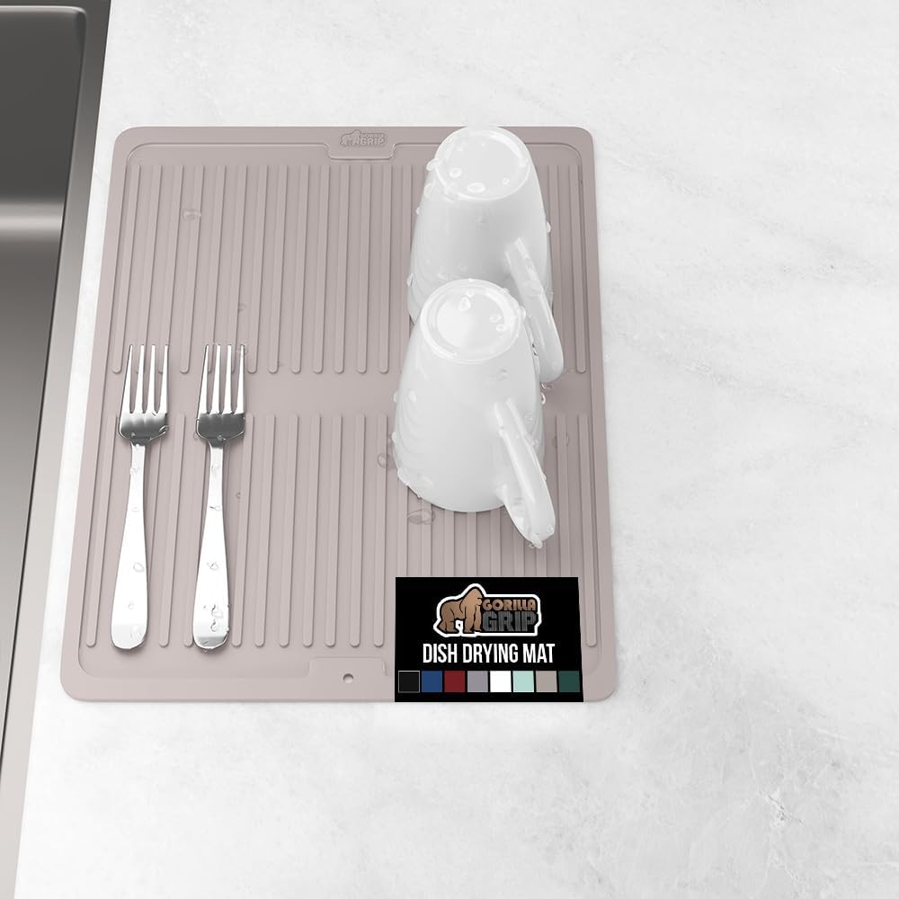 GORILLA GRIP 100% BPA-Free Patented Silicone Dish Drying Mat for Kitchen Counter, Water Catching