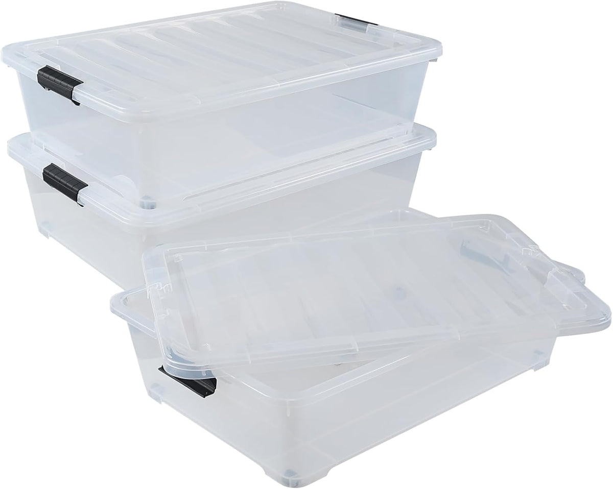 50 Quart Wheeled Latching Storage Box, Stackable Bin with Latch Lid, Plastic Container to Organize