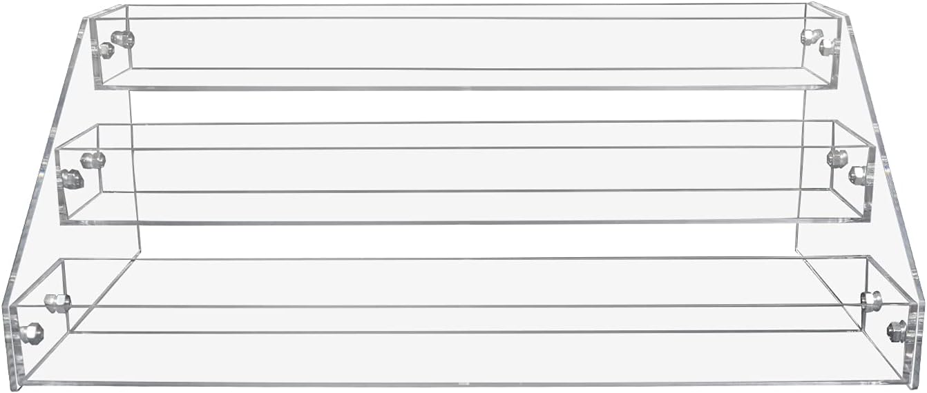 PMMASTO Widen Tiered Spice Rack, Seasoning Organizer, Clear Acrylic Vertical Shelves Can Organizer